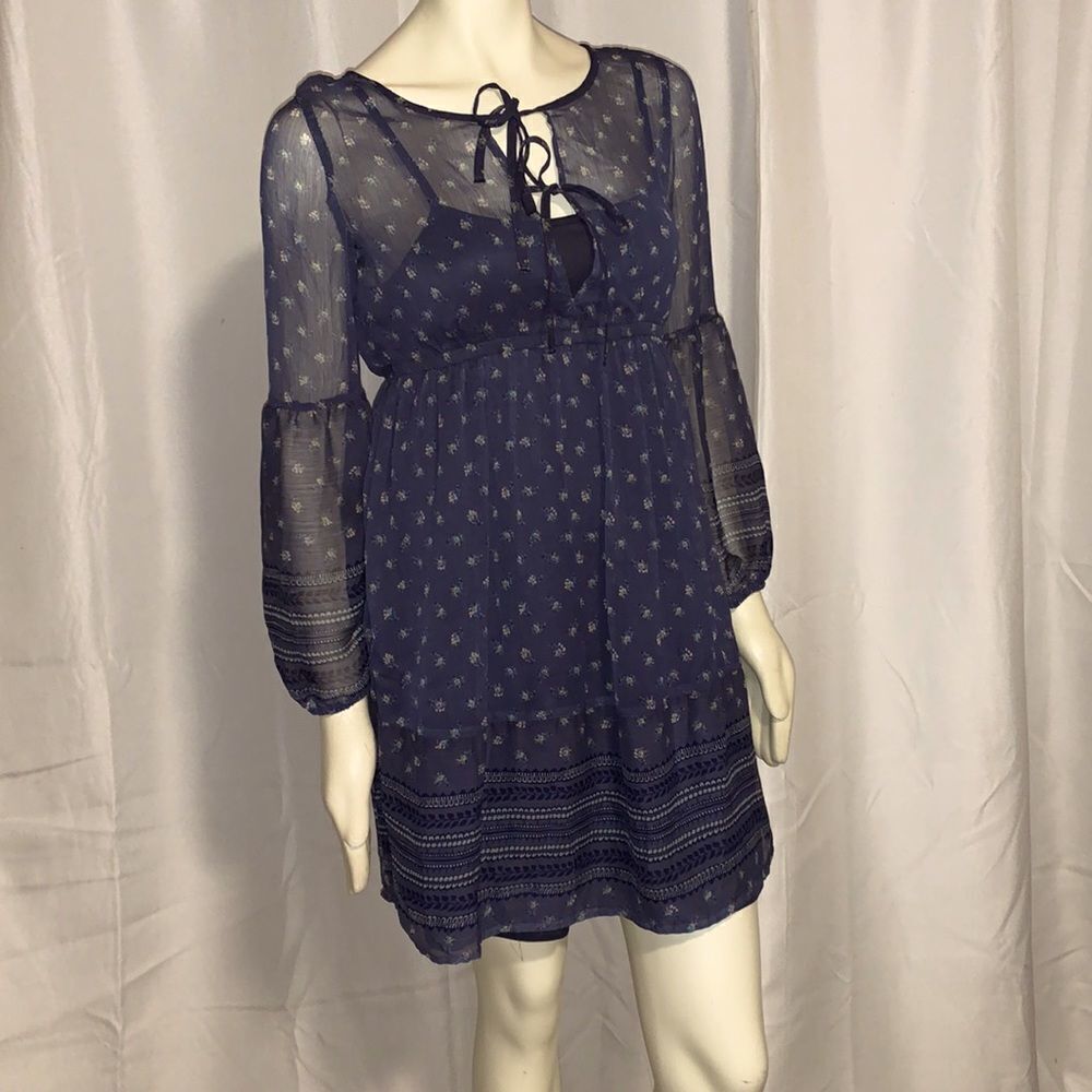 Y2K Whimsical Blue Chiffon Babydoll Dress Size medium